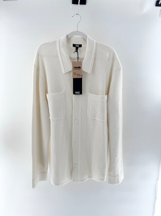 Paige Mason Sweater Shirt knit button-front cardigan featuring a collared neckline, long sleeves, and two front patch pockets, finished in a soft textured knit, XL