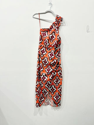 Zara orange pattern asymmetrical maxi dress NWT, S