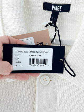 Paige Mason Sweater Shirt knit button-front cardigan featuring a collared neckline, long sleeves, and two front patch pockets, finished in a soft textured knit, XL