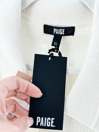 Paige Mason Sweater Shirt knit button-front cardigan featuring a collared neckline, long sleeves, and two front patch pockets, finished in a soft textured knit, XL