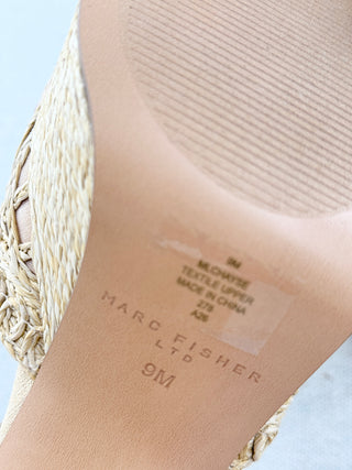 Marc Fisher raffia platform sandals, 9