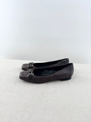 Fendi metallic leather square toe flats, 38.5