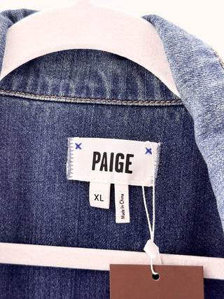 Paige Cotton Blend Long Sleeve Chest Pocket Denim Jean Jacket Blue Women's XL