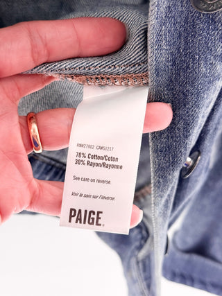 Paige Cotton Blend Long Sleeve Chest Pocket Denim Jean Jacket Blue Women's XL