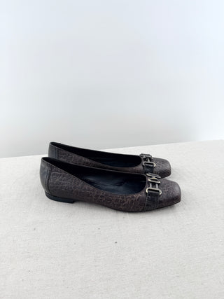 Fendi metallic leather square toe flats, 38.5