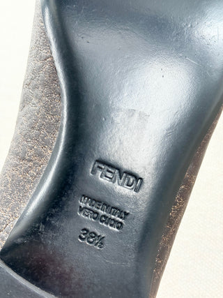 Fendi metallic leather square toe flats, 38.5