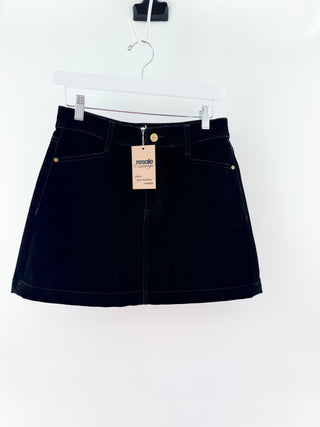 Paige mini skirt featuring a mid-rise waistband with belt loops, and a button and zip closure, finished with a clean straight silhouette, 26