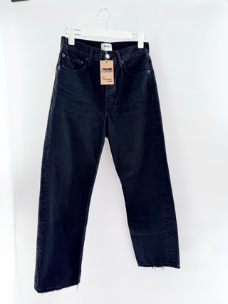 Agolde denim jeans featuring a high-rise waist, classic five-pocket styling, and a straight-leg silhouette, 25