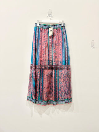 Hale Bob Paisley Print Boho Flowy A-Line Maxi Skirt Pink Blue Women's Size S