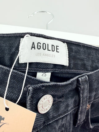 Agolde denim jeans featuring a high-rise waist, classic five-pocket styling, and a straight-leg silhouette, 25