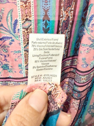 Hale Bob Paisley Print Boho Flowy A-Line Maxi Skirt Pink Blue Women's Size S