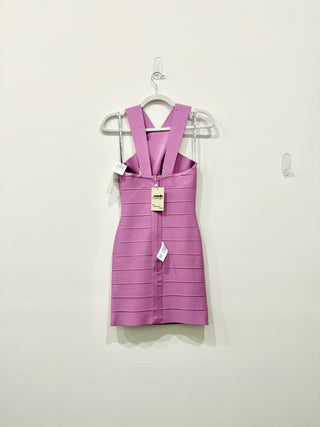 NWT Hervé Léger Crossover Halter Mini Bandage Dress Carnation Women's Size S
