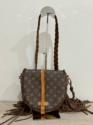 Vintage Boho Bags upcycled louis vuitton monogram fringe cross body bag