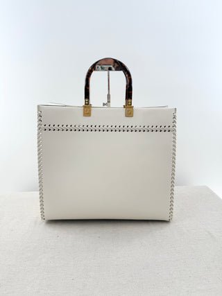 Fendi sunshine medium leather embossed tote with tortoise shell handles