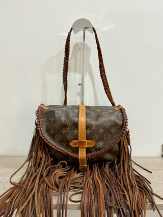 Vintage Boho Bags monogram Louis Vuitton upcycled fringe cross body bag