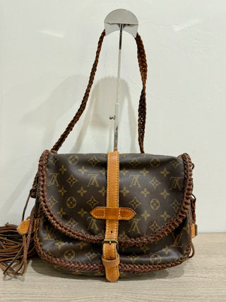 Vintage Boho Bags monogram Louis Vuitton upcycled fringe cross body bag