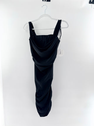 NWT STAUD Storm Sleeveless Cowl Neck Ruched Mini Dress Black Women's Small