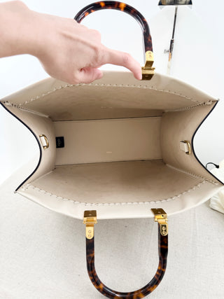 Fendi sunshine medium leather embossed tote with tortoise shell handles