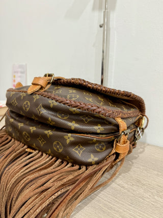 Vintage Boho Bags monogram Louis Vuitton upcycled fringe cross body bag