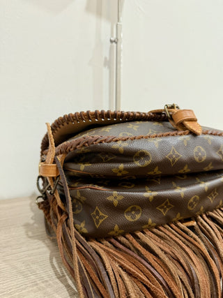 Vintage Boho Bags monogram Louis Vuitton upcycled fringe cross body bag