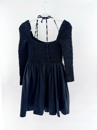 STAUD Cassidy Smocked Long-Sleeve Fit and Flare Mini Dress Black Women's Large