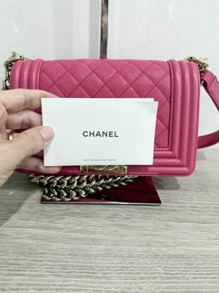 Chanel small quilted caviar leather boy bag