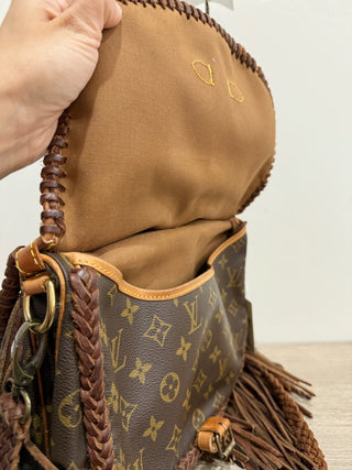 Vintage Boho Bags monogram Louis Vuitton upcycled fringe cross body bag