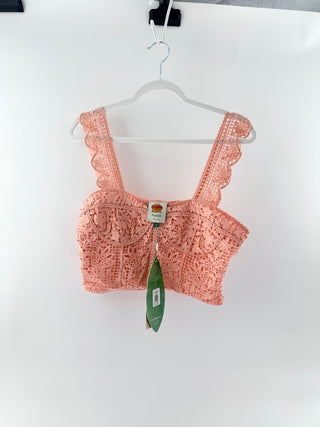 Farm Rio guprie sleeveless crochet corset top, M