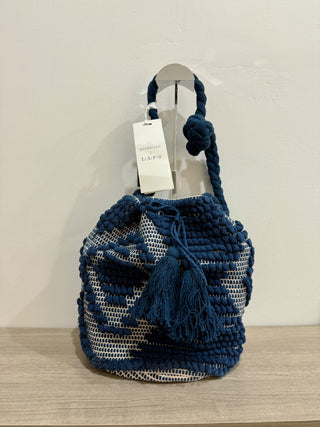 Guadalupe Mochila Crochet Bucket Bag with Tassel Detail Blue
