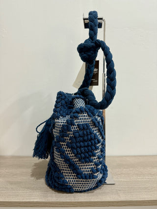 Guadalupe Mochila Crochet Bucket Bag with Tassel Detail Blue