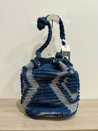 Guadalupe Mochila Crochet Bucket Bag with Tassel Detail Blue