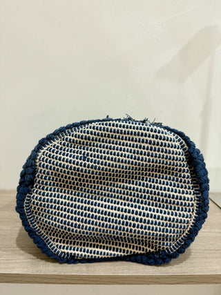 Guadalupe Mochila Crochet Bucket Bag with Tassel Detail Blue