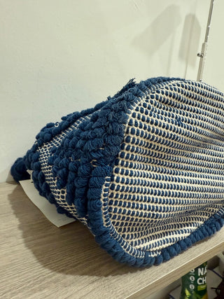 Guadalupe Mochila Crochet Bucket Bag with Tassel Detail Blue