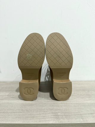 NWT Chanel Colorblock Cap Toe Lace-Up Platform Boots Tan/Black Women's EU 37.5