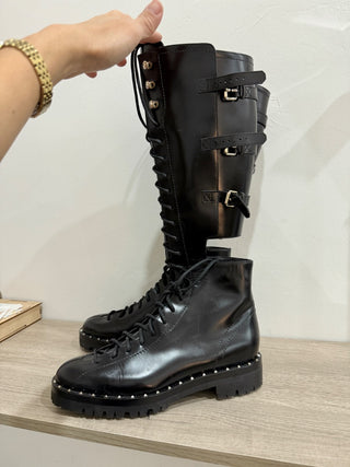 Valentino Garavani Soul Rockstud Cutout Glossed-Leather Knee Boots Black EU 39.5