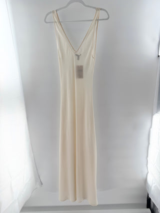 Trois Sleeveless Plunging V-Neck Semi-Sheer Maxi Dress Cream Women's Size 1