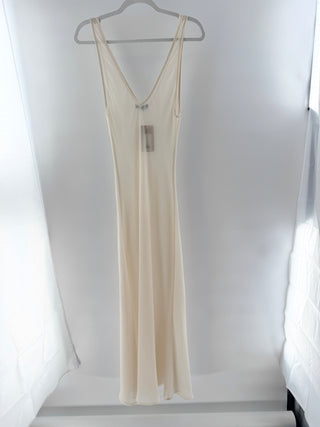 Trois Sleeveless Plunging V-Neck Semi-Sheer Maxi Dress Cream Women's Size 1