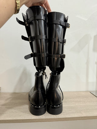Valentino Garavani Soul Rockstud Cutout Glossed-Leather Knee Boots Black EU 39.5