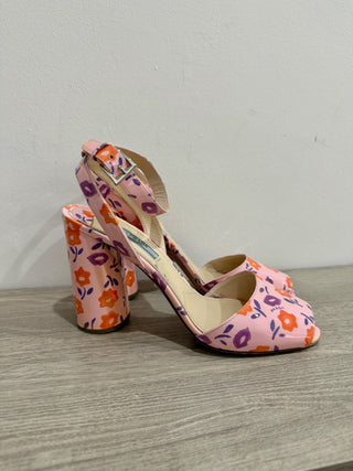 PRADA Floral Patent Ankle-Wrap 100mm Sandals Petal/Wisteria Women's Size 40.5