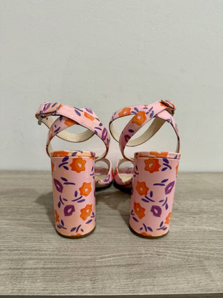 PRADA Floral Patent Ankle-Wrap 100mm Sandals Petal/Wisteria Women's Size 40.5