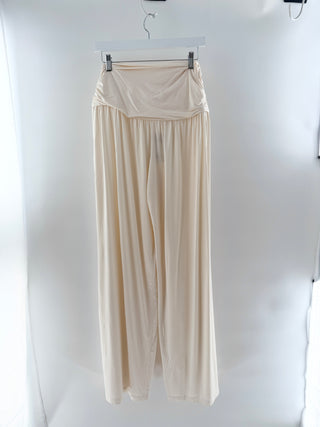 arakii high-waisted wide-leg pants featuring a soft draped fold-over waistband and a relaxed, flowing silhouette, S