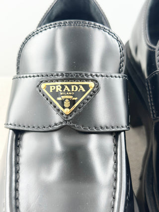 Prada brushed leather monolith loafers with chunky lug sole, 35.5