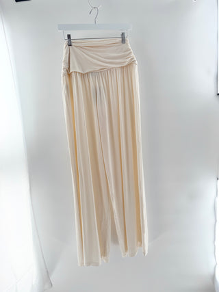 arakii high-waisted wide-leg pants featuring a soft draped fold-over waistband and a relaxed, flowing silhouette, S