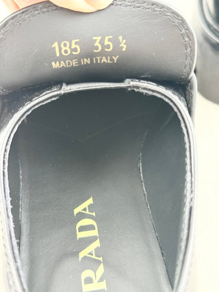 Prada brushed leather monolith loafers with chunky lug sole, 35.5