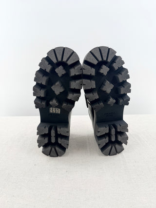 Prada brushed leather monolith loafers with chunky lug sole, 35.5