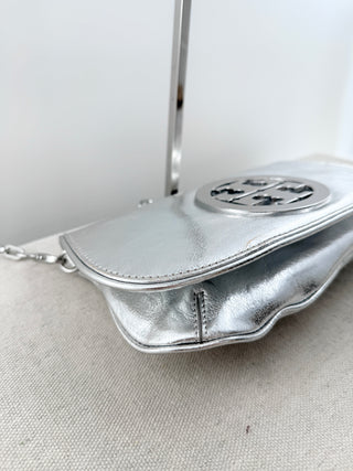 Tory Burch reva metallic flap clutch and shoulder bag