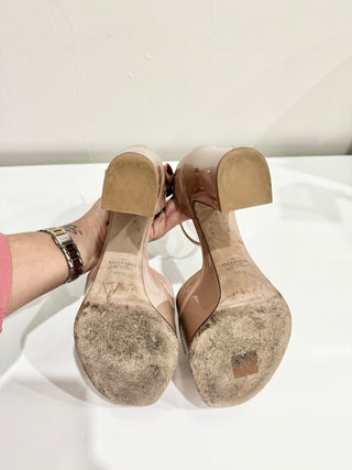 Valentino Garavani Tan-go 155MM Patent Leather Platform Sandals Nude Womens 37.5