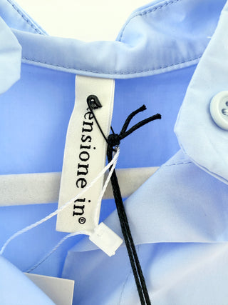 NWT Tensione In Ruffle Sleeve Collared Cotton Shirt Dress Light Blue One Size