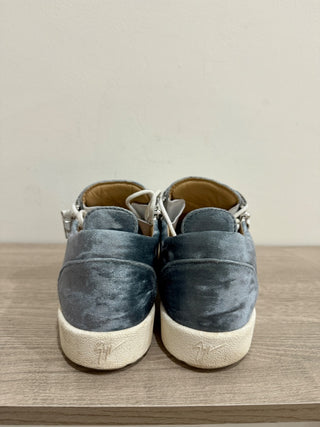 Giuseppe Zanotti Girlhood Leather Velvet Trim Comfort Sneaker White/Light Blue 40