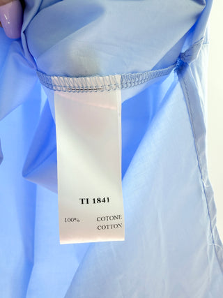NWT Tensione In Ruffle Sleeve Collared Cotton Shirt Dress Light Blue One Size